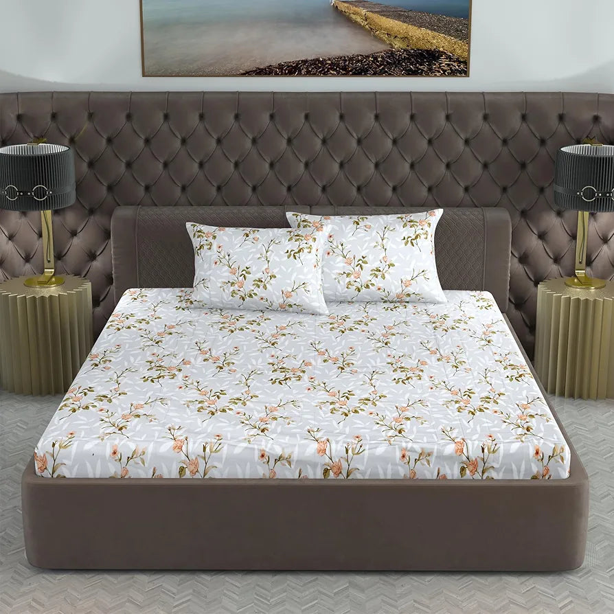 Divine Casa 200 TC 100% Cotton King Size Bedsheet | 270 x 270 cm | Premium Soft Fabric | Elegant Design for Modern Bedroom Decor | Includes 2 Pillow Covers