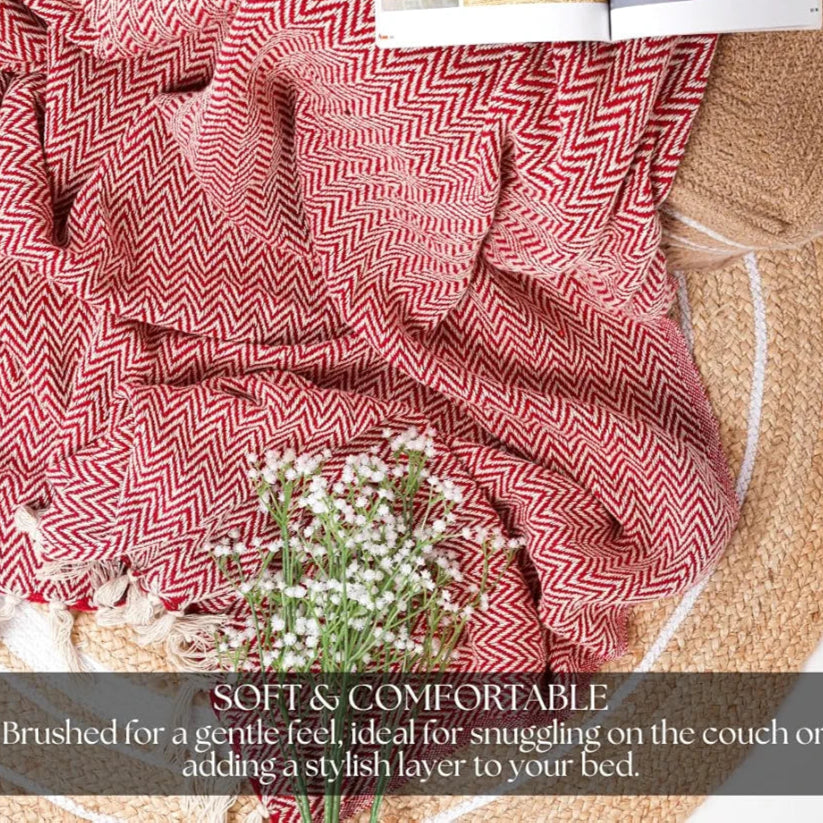 HOMADORN All Season Cotton Weaved Throw Blanket for Bed/Sofa 50x70 INCHES 