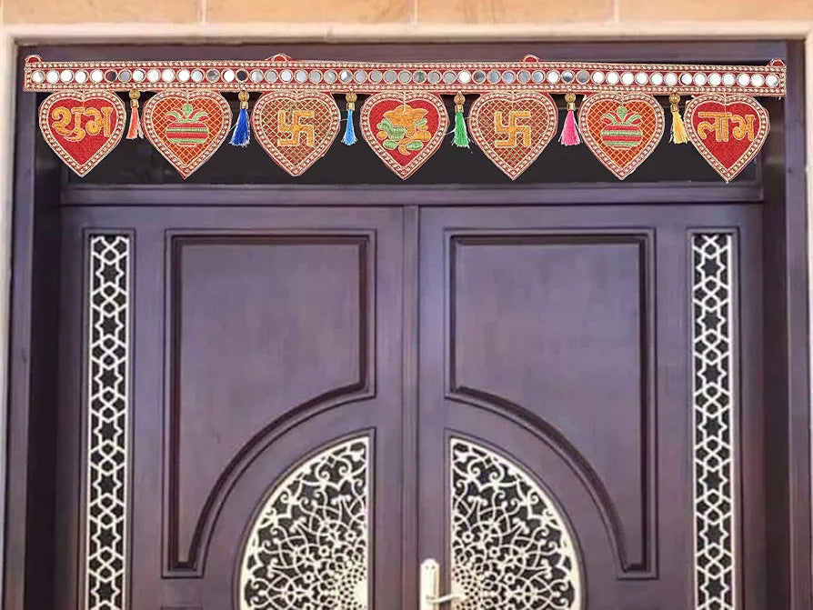 Handmade Shubh Labh Ganesh Main Door Toran for Entrance Pooja Room Swastik Bandhanwar Bandarwal Toranam for Main Door/Wall Hanging Diwali Decoration Toran Multicolor 
