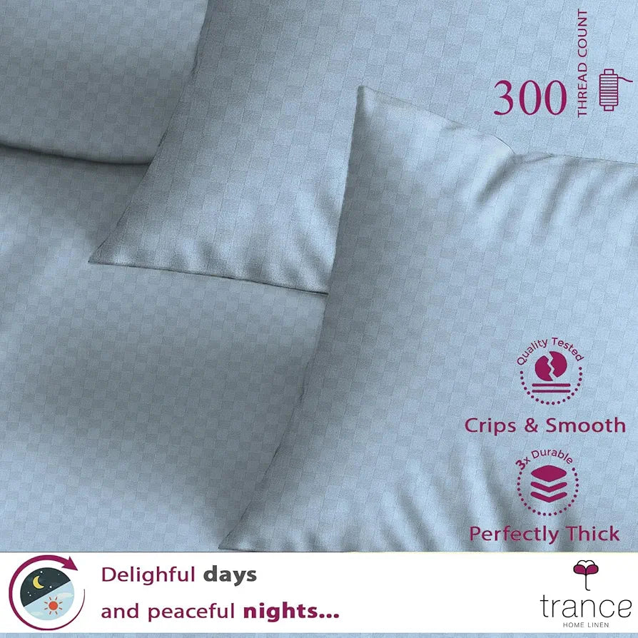 Trance Home Linen Premium 300TC 100% Cotton Jacquard Weave Fitted Bedsheet for King Size Bed with 2 Pillow Cover - Skin Friendly 