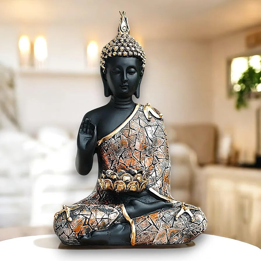 NEELAYA Meditating Buddha Tealight Holder Polyresin Statue for Home Decor Living Room Office Table Vastu Spiritual Gift Housewarming 28 cm Black Brown