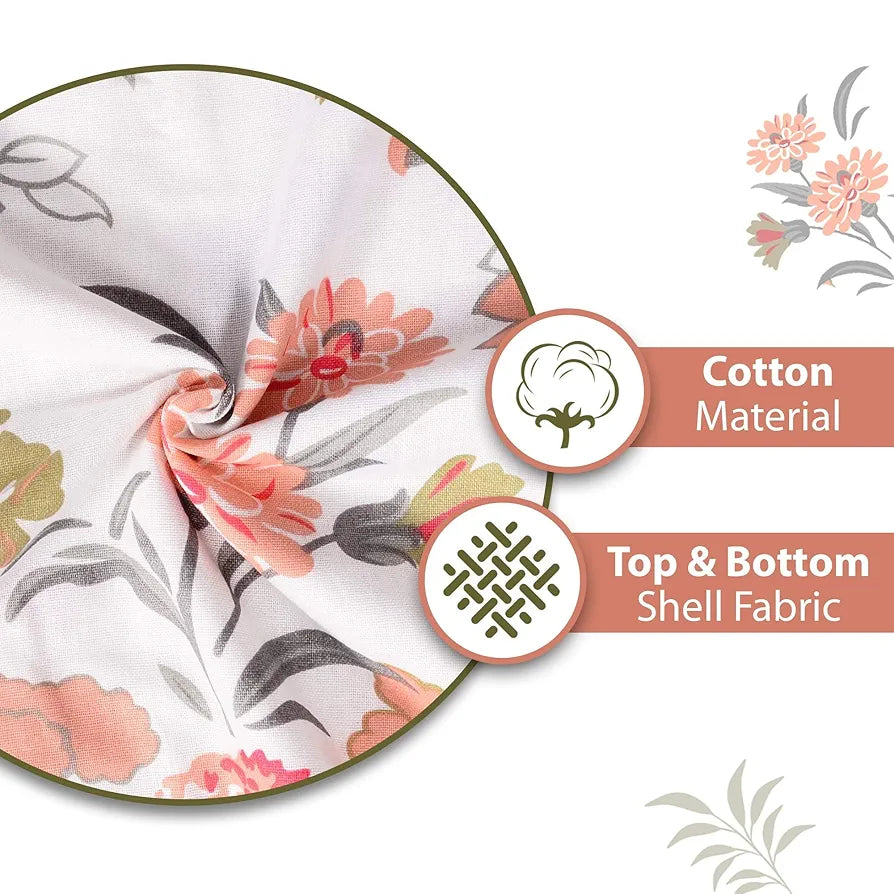 Divine Casa Floret 100% Cotton Double Dohar | 120 GSM | Soft & Lightweight Throw Blanket | Reversible Design | Cozy & Breathable Bedding | All-Season Comfort | 220 x 205 CM, Floral Blush
