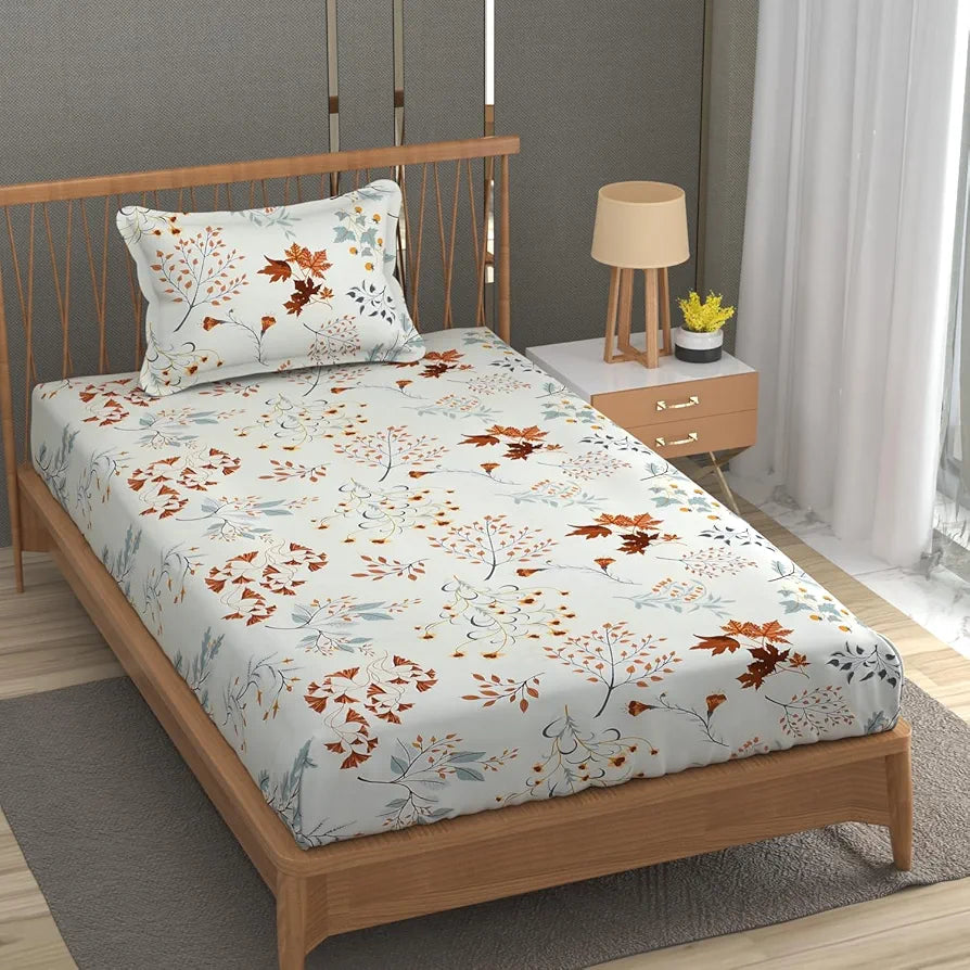 Fresh From Loom 200 TC Microfiber Soft Cotton Bedsheet for Single Bed with 1 Pillow Cover | Hypoallergenic Soft Bed Sheet | Anti Fade Printed Bed Cover 