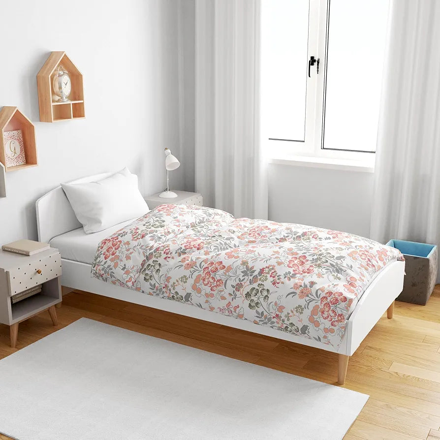 Divine Casa Floret 100% Cotton Single Kids Dohar | 120 GSM | Soft & Lightweight Throw Blanket | Cozy & Breathable Bedding | All-Season Comfort | 140 x 100 CM, Floral Blush