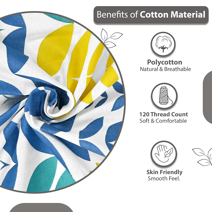 Divine Casa - 144 TC Super Soft Cotton Bedsheet for Double Bed  144 Thread Count - Floral, Blue & Yellow| 222 x 254 cm