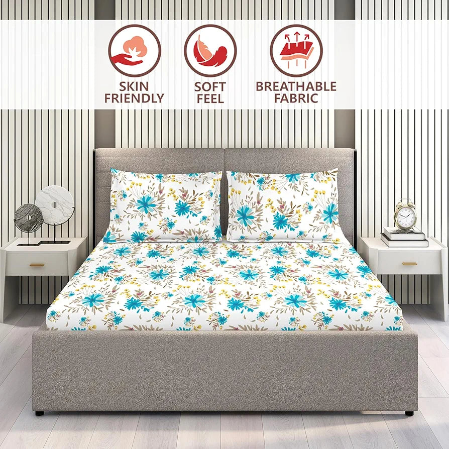 Layers Marigold 100% Cotton Bedsheet Set for All Seasons - Lightweight, Moisture Absorbent, Machine Washable & Easy to Care - Gift for Housewarming & More - 144 TC - King Size 