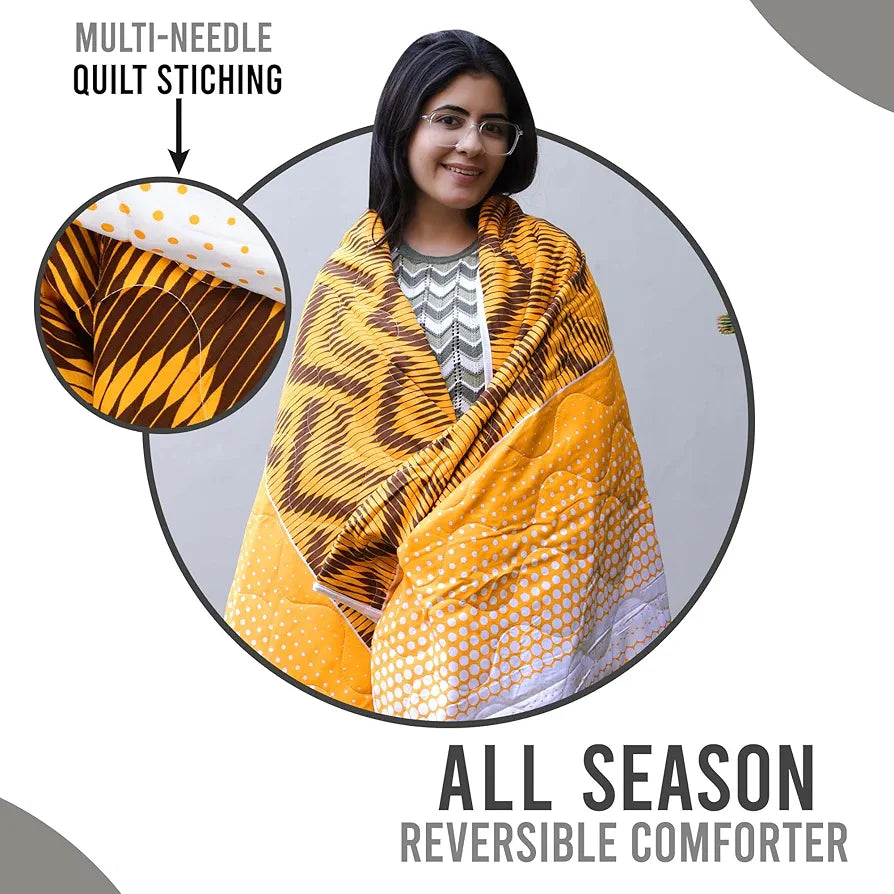 Divine Casa 120 GSM Microfiber Single Bed Comforter | Soft & Lightweight Reversible AC Blanket | All-Season 3-Layered Quilt | 230 x 140 cm, Orange Chevron