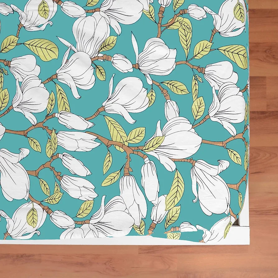 Divine Casa 144 TC Cotton Floral Print King Size Double Bed Elastic Fitted Bedsheet with 2 Pillow Cover - 78 x 72 inches