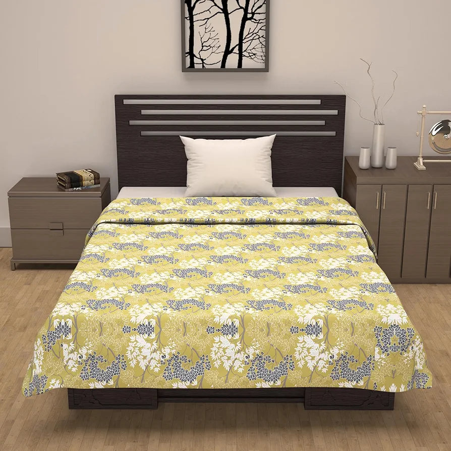 Divine Casa 100% Cotton Single Bed Dohar | Ultra-Soft AC Blanket | Lightweight & Reversible Summer Quilt | 210 x 140 CM, Lemon Drop Yellow
