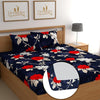 Dreamlet Elastic Fitted Bedsheets Double Bed Size, 180tc Glace Cotton Bedsheet With 2 Pillow Covers | Navy Blue