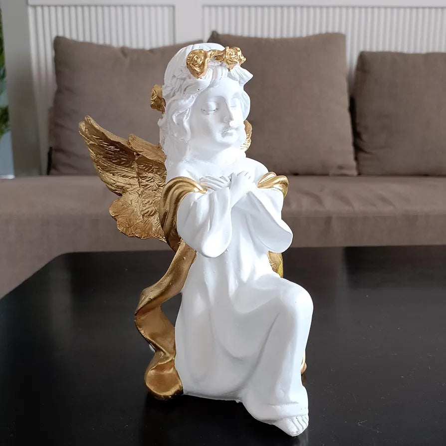 ALILA White Fairy Angel With Wings Figurine Statue For Home Living Room Garden Shelf Mantel Decor Decoration Gifting Item, 8 Inches, Fantasy