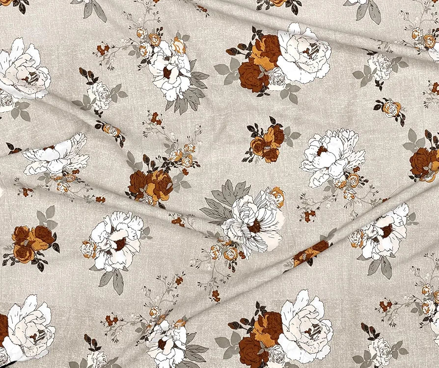 HOMEKART Premium Cotton Elastic Fitted Bedsheets with 2 King Size Pillow Covers Double Bed with All Around Elastic Supersoft Size - 72 x 78 +10 inches Flower Print Beige and Brown 200 tc - 220 tc