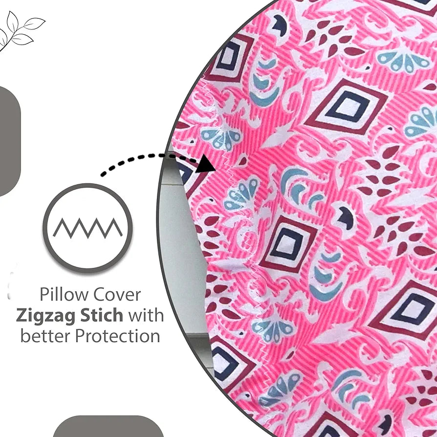 Divine Casa 144 TC 100% Pure Cotton Single Bedsheet with 1 Pillow Cover | Soft & Skin-Friendly Fabric for Everyday Comfort | All-Season Use | Size 223 X 145 CM | Geometric Petal Print | Pink Fuchsia