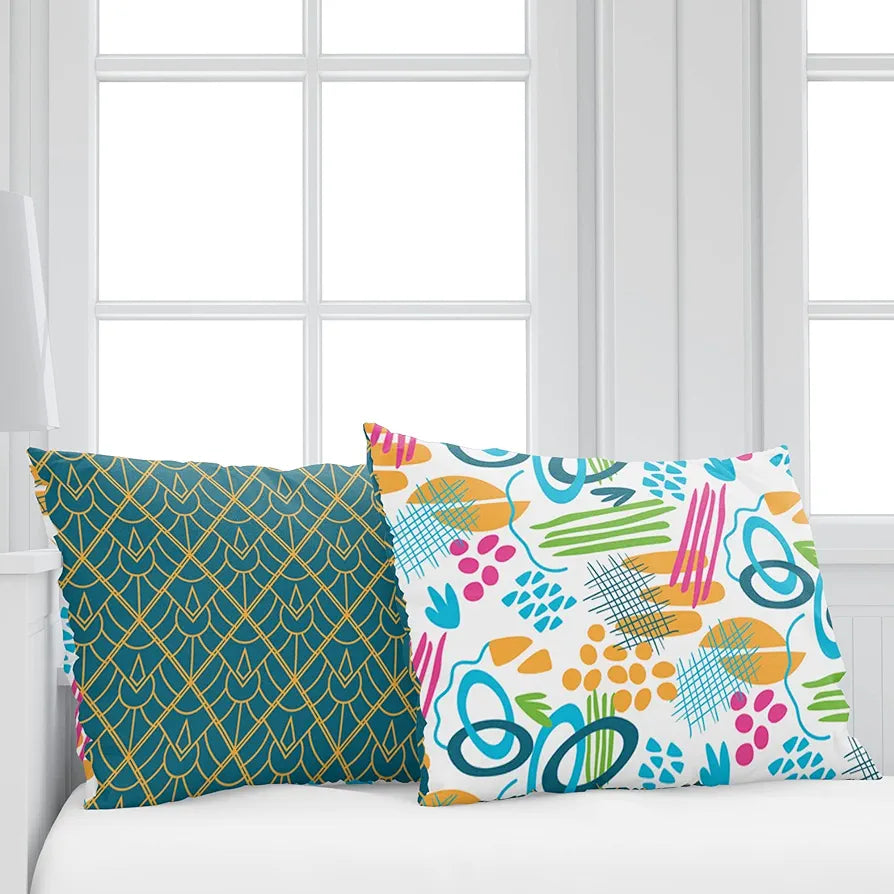 Divine Casa Bedsheet for Single Size Bed 144 TC Cotton Bedsheet for Single Size Bed with 1 Pillow Cover  Abstract Teal & Mustard Cotton Bedsheet