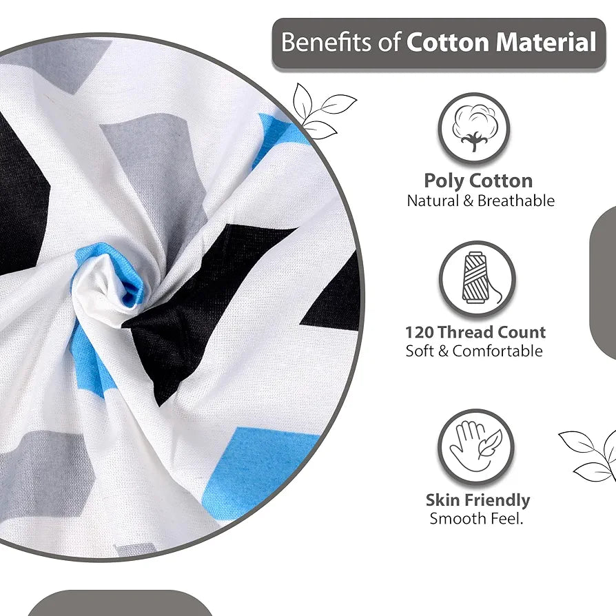 Divine Casa - 144 TC Super Soft Cotton Bedsheet for Double Bed  144 Thread Count - Abstract, Grey & Blue| 222 x 254 cm