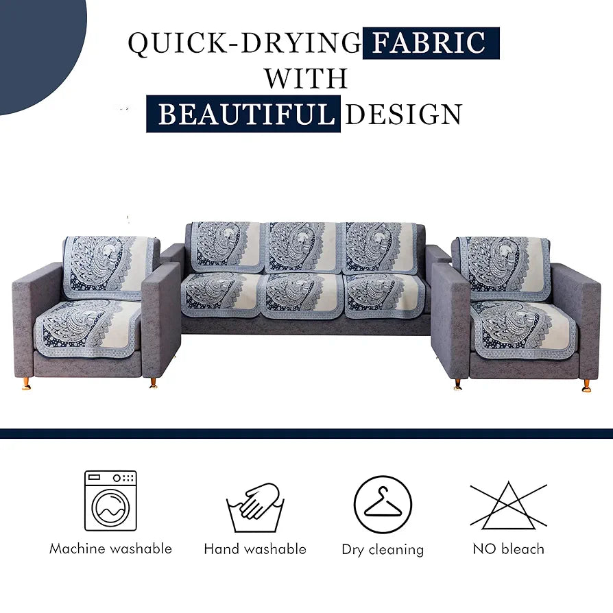 Kuber Industries Sofa Cover | Net Sofa Slipcover Set | 5 Seater Sofa Cover for Hall | Couch Sofa Cover Set | Sofa Cover for Home | Sofa Cover for Living Room | Mor Digital-837 | Blue