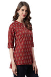 Janasya Women's Red Cotton Tunic