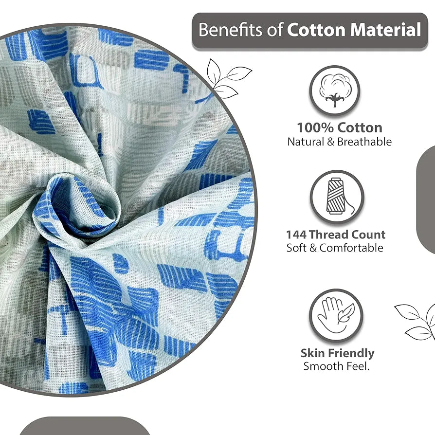 Divine Casa 144 TC 100% Pure Cotton Queen Size Double Bed Bedsheet with 2 Pillow Covers | Soft, Durable & All-Weather Comfortable Easy Care Sheet | Size 222 x 254 CM | Geometric Pixel | Blue White