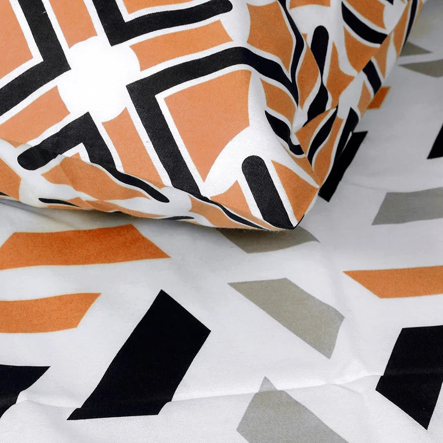 Divine Casa Double Size Bedsheet for Double Bed, 144 TC Pure Cotton Queen Size with 2 Pillow Covers | 222 by 254 cm | Abstract | Peach & Black