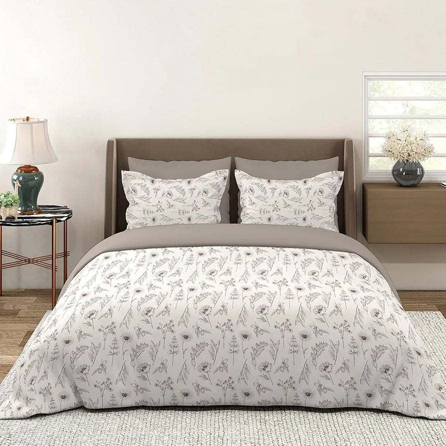 Layers Lumina Floret 100% Cotton Bedsheet Set for All Seasons - Lightweight, Moisture Absorbent, Machine Washable & Easy to Care - 144 TC - Queen Size 