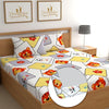 Dreamlet 180tc Cotton Feel All Around Elastic Fitted Bedsheets King Size for Double Bed With 2 Pillow Covers | White & Yellow