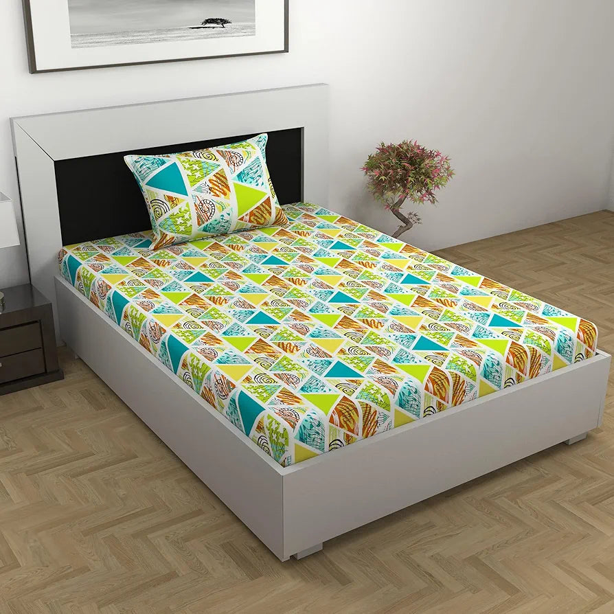 Divine Casa 100% Cotton Bedsheet for Single Bed, 144 TC Bedsheet Single Size Bed Cotton with 1 Pillow Cover 