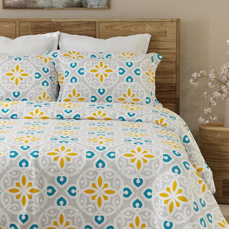 Emaline 100% Cotton Double Bedsheet Set  | 1 Double Cotton Bedsheet & 2 Pillow Covers | Breathable & Anti-Wrinkle | 144 TC | 