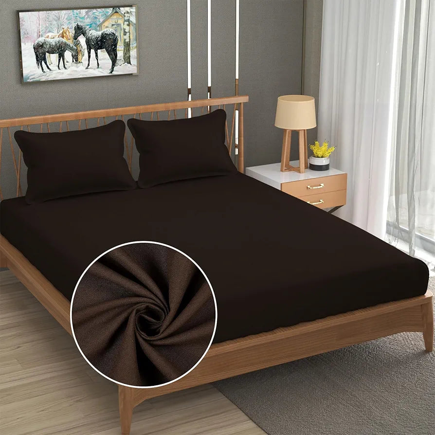 FRESH FROM LOOM Plain Microfiber Rotary Printed Bed Sheet Set - King Size, Hypoallergenic, Wrinkle Free with 2 Pillow Covers , 240 TC