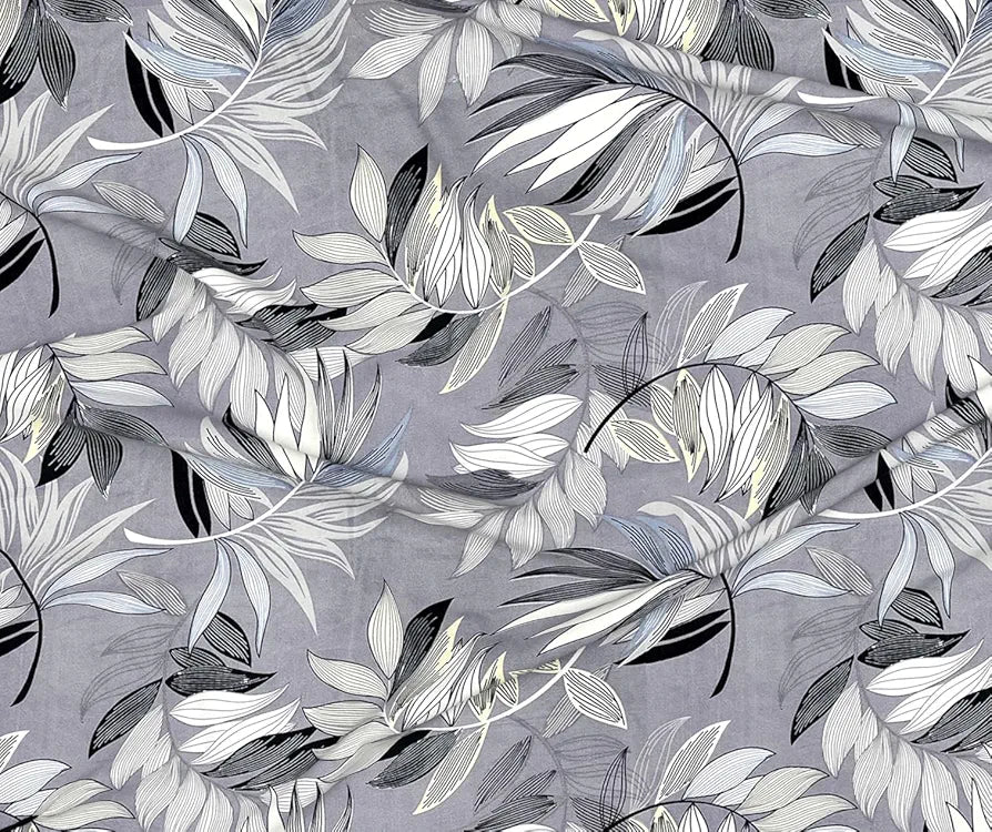 Premium Cotton Elastic Fitted Bedsheets with 2 King Size Pillow Covers Double Bed with All Around Elastic Supersoft Size - 72 x 78 +10 inches Flower Print Grey and Black 200 tc - 220 tc