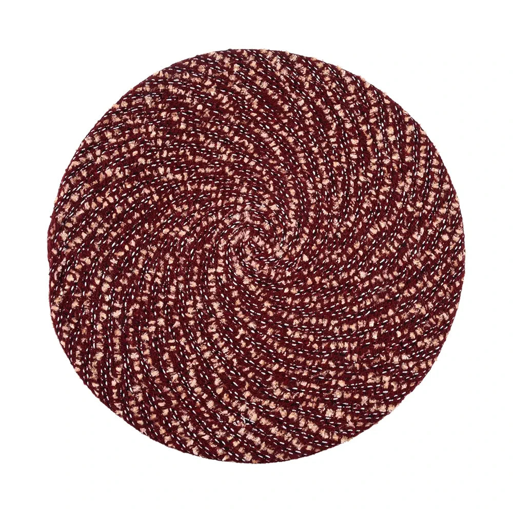 Kuber Industries Round Shape Feather Door Mat - Cotton Reversible for Kitchen and Home - 16 Inch Small - Maroon