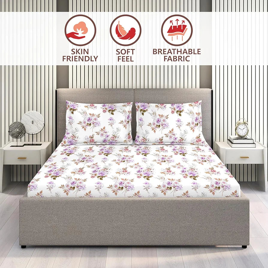 Layers Marigold 100% Cotton Bedsheet Set for All Seasons - Lightweight, Moisture Absorbent, Machine Washable & Easy to Care - Gift for Housewarming & More - 144 TC - King Size 