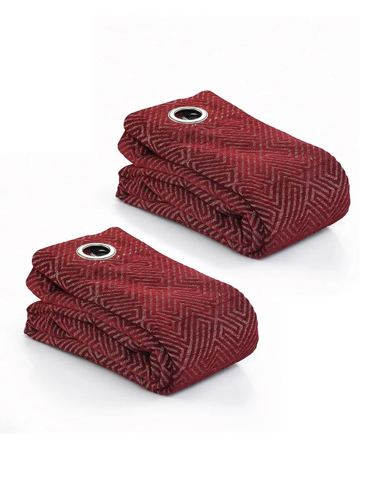 Saral Home Pacman Chenille Blackout Door Curtains 2pc, Maroon 4X7 Ft