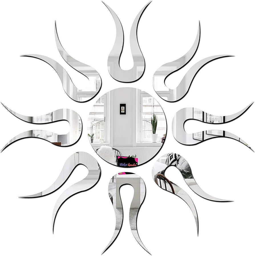 Bikri Kendra - Sun Silver  Mirror Stickers for Wall, Acrylic Mirror Wall Decor Sticker, Acrylic Stickers, Self Adhesive Sticker Wall Stickers for Hall Room, Bedroom.