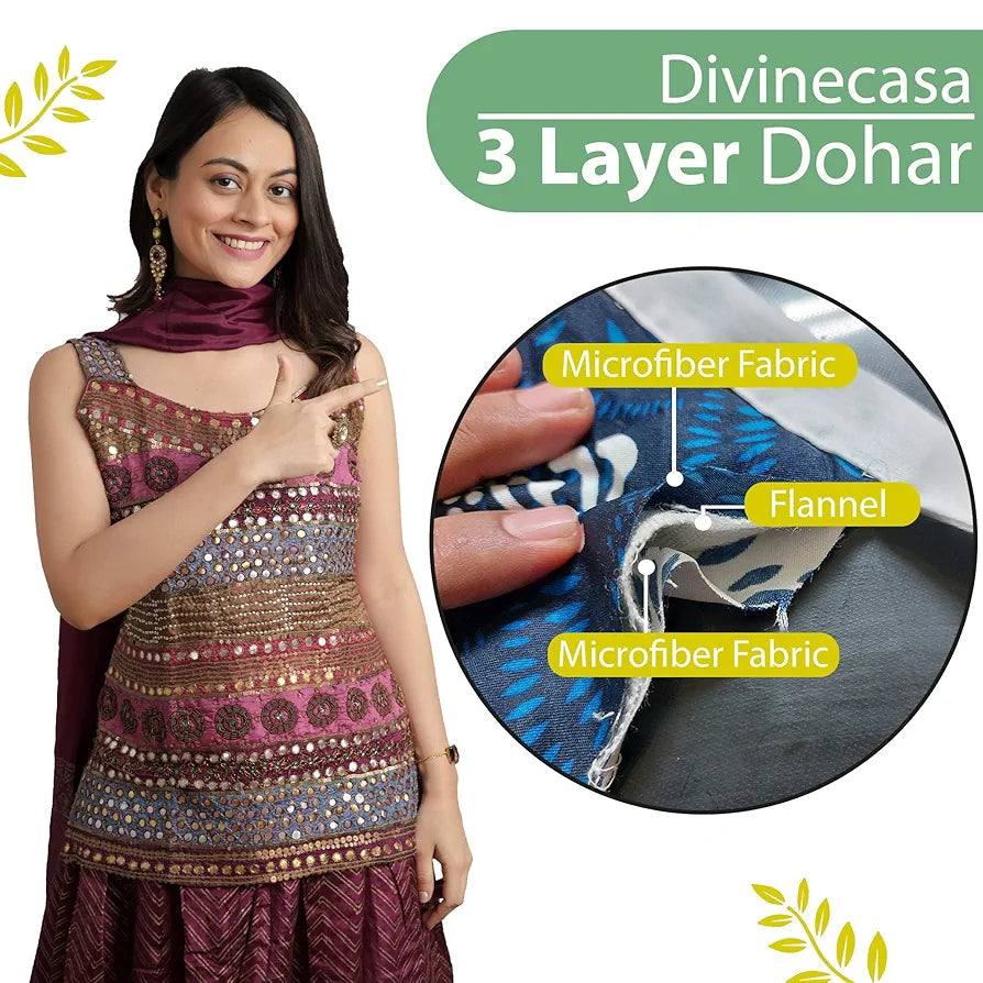 Divine Casa 120 GSM Microfiber Double Dohar | Soft & Lightweight Throw Blanket | Cozy & Breathable | All-Season Comfort | 220 x 205 CM | Tropical Leaf Pattern | Green & Yellow