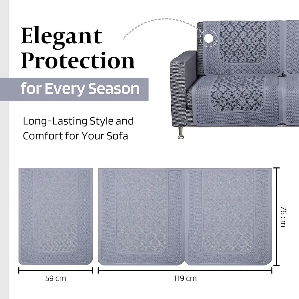 Kuber Industries Net 2+1 Seater Sofa Slip Cover - Couch Cover | Plain Leonardo Flower Print - Grey