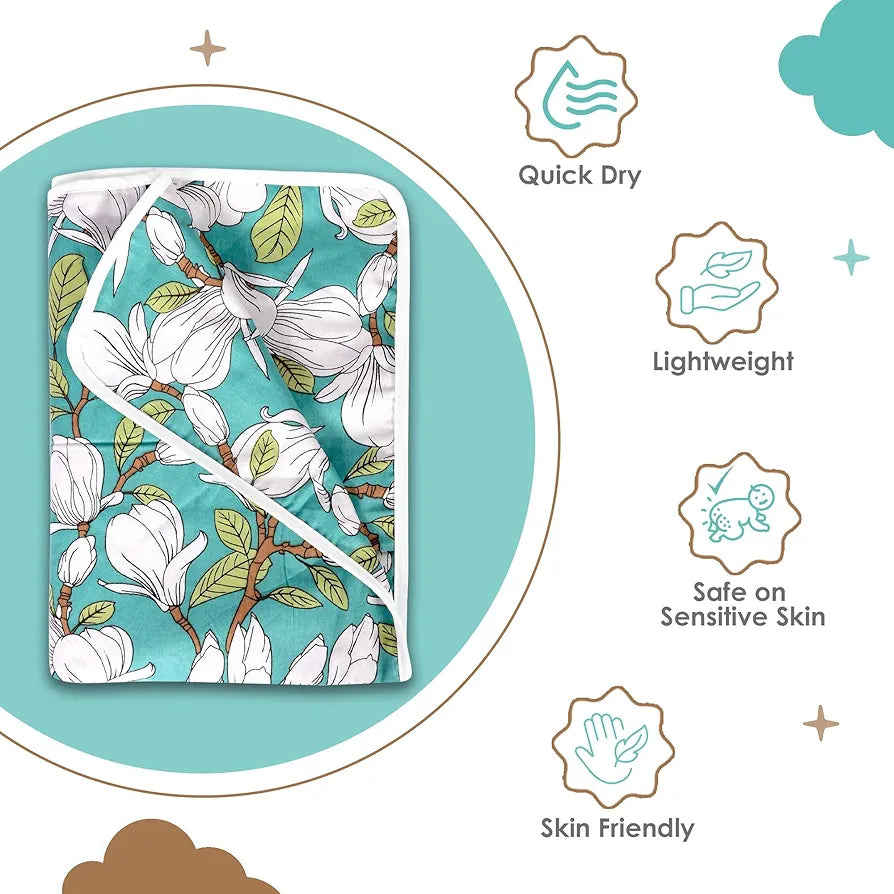 Divine Casa Floret 100% Cotton Single Kids Dohar | 120 GSM | Soft & Lightweight Throw Blanket | Cozy & Breathable Bedding | All-Season Comfort | 140 x 100 CM, Meadow Green