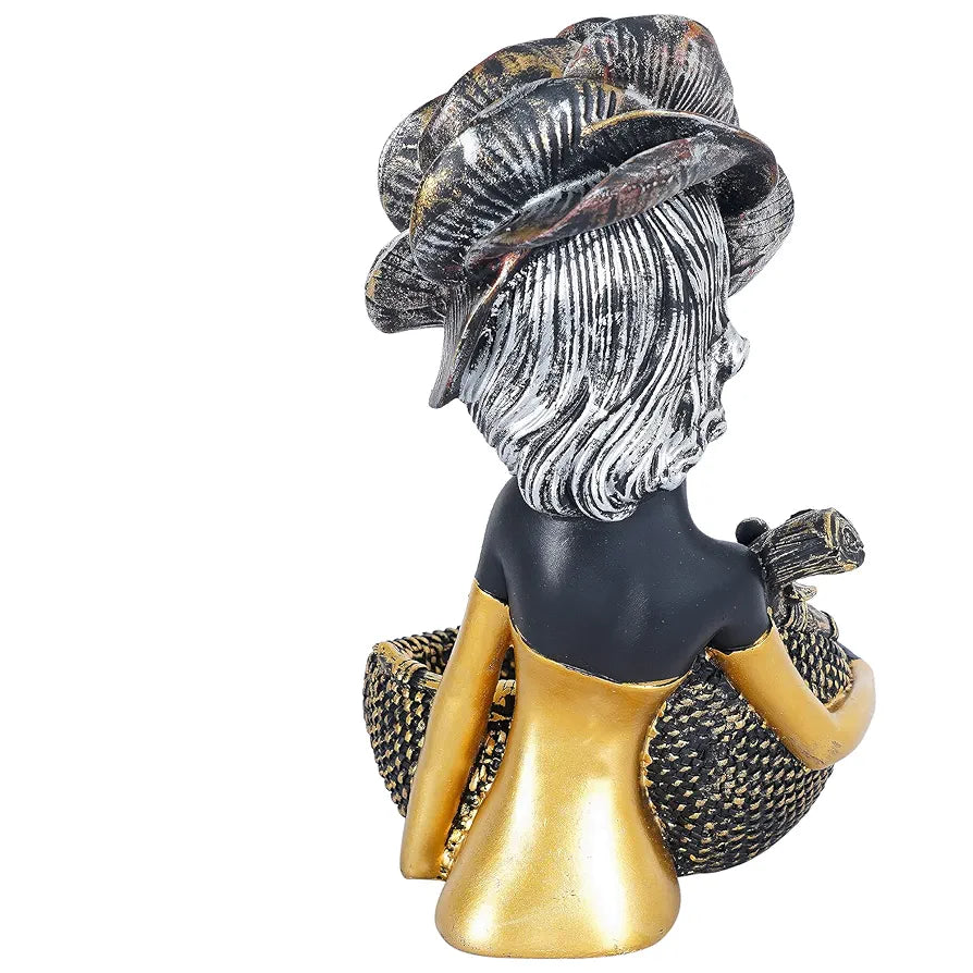 zart Resin African Tribal Lady with Basket Showpiece for Home Decor Showpiece, Home Shelves Decorative Showpiece , 10 cm , 7 cm