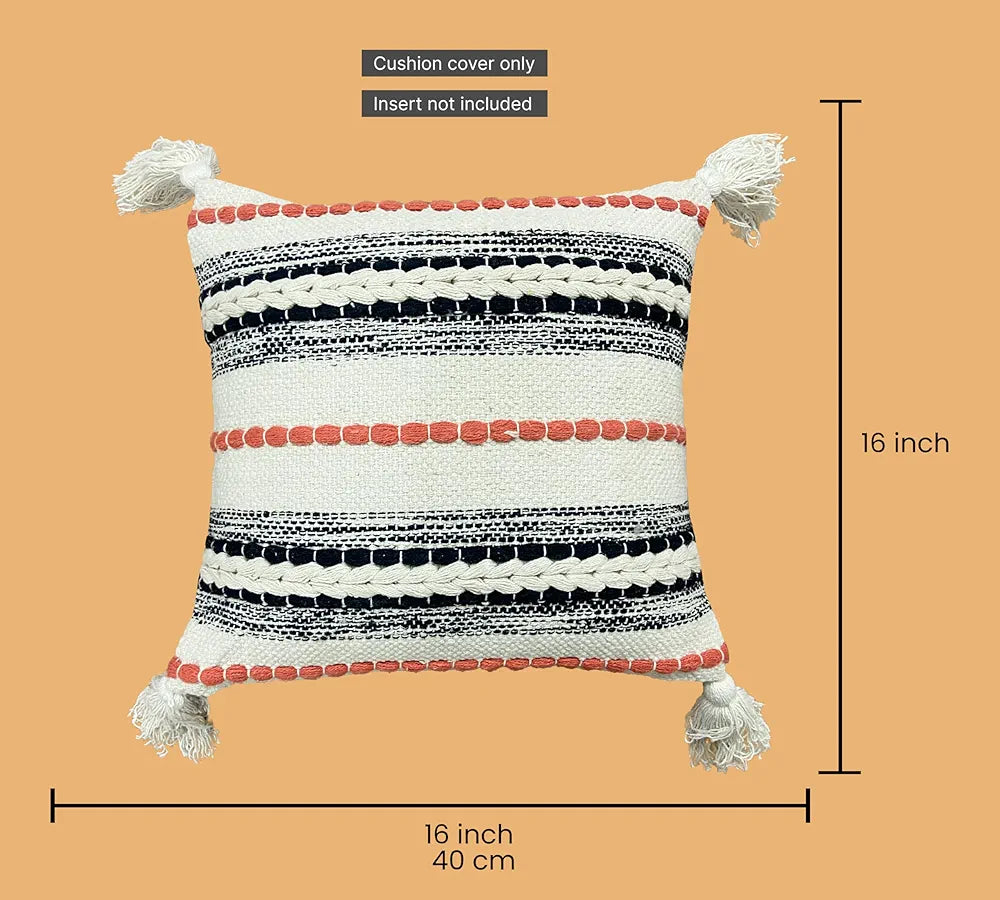 SAJAVAT HOME Cotton Cushion Cover 16X16 Inches  – Soft Decorative Cushion Cover for Sofa, Bed, or Chair – Beige & Orange, Pack of 1