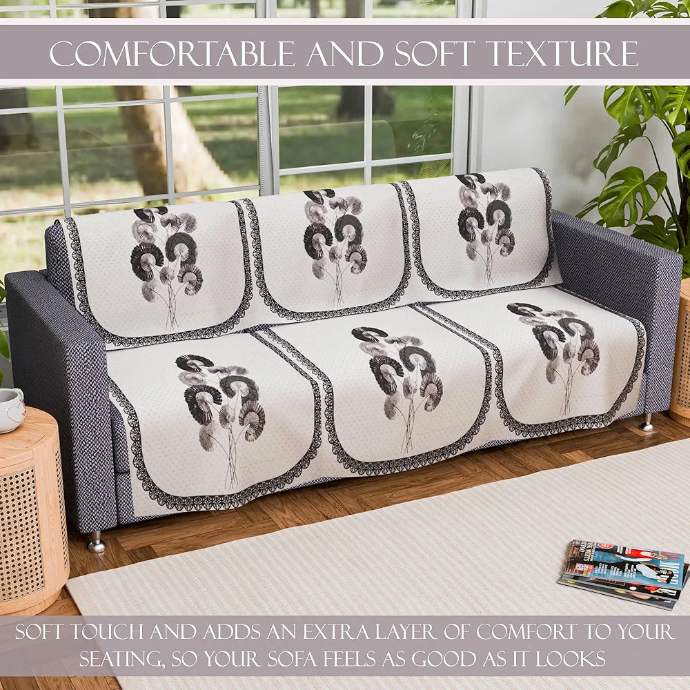 Kuber Industries Set of 6 Velvet 3 Seater Sofa Covers for Living Room | Easy Machine Washable Sofe ke cover for Home Comfort | Digital Flower-Cream & Green