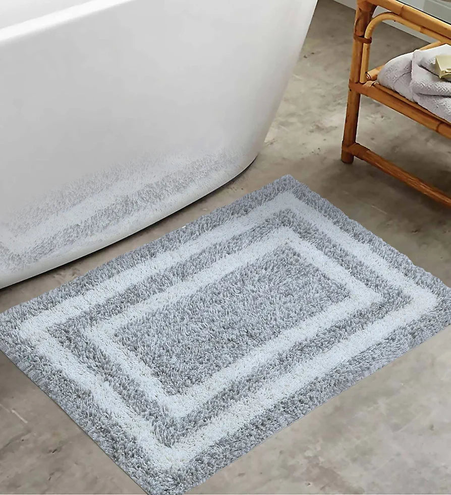 THE HOME TALK Cotton Morocco Door mat | Water Absorbent Runners | Designer Bath Mats | Floor Mats for Kitchen, Bathroom | Non-Slip | 44 x 64cm | Natural and Grey