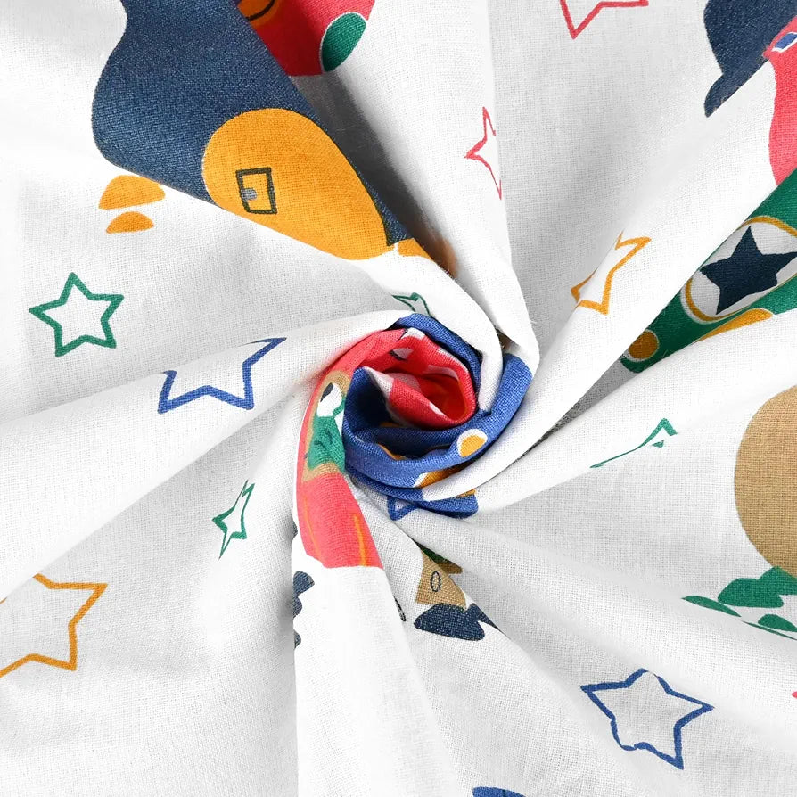 Divine Casa Pure Cotton Printed Single Dohar for Newborn Baby | 120 GSM | Soft & Lightweight Throw Blanket | Cozy & Breathable Bedding | All-Season Comfort | 0-4 Years | 135 x 100 CM, Rosin White