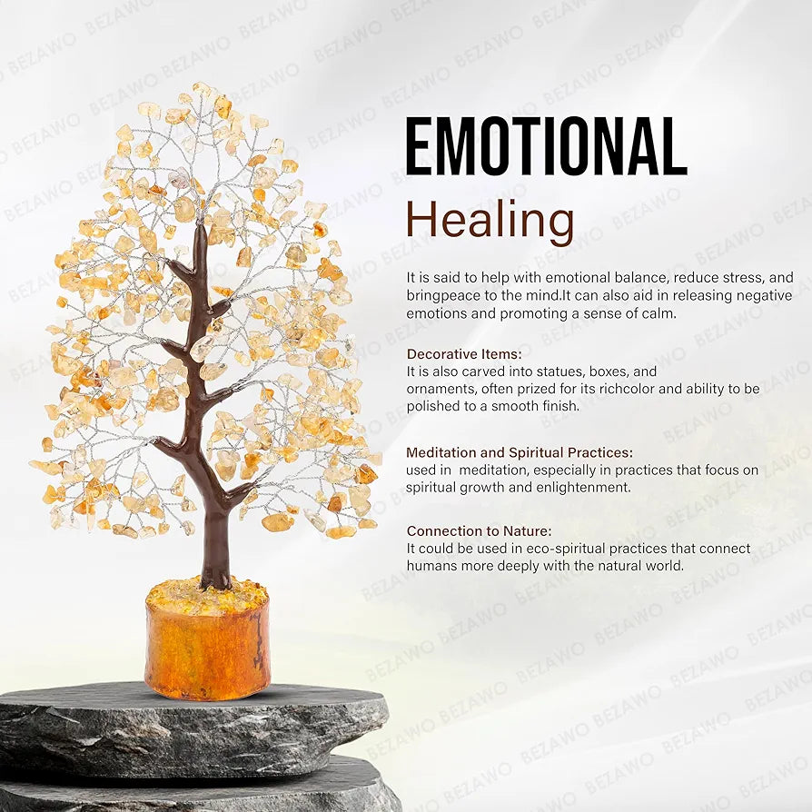 BEZAVO Citrine Crystal Tree | Feng Shui Money Tree for Prosperity & Vitality | Decorative Tree for Home & Office | Great Gift for Men & Women – Housewarming & Birthday 