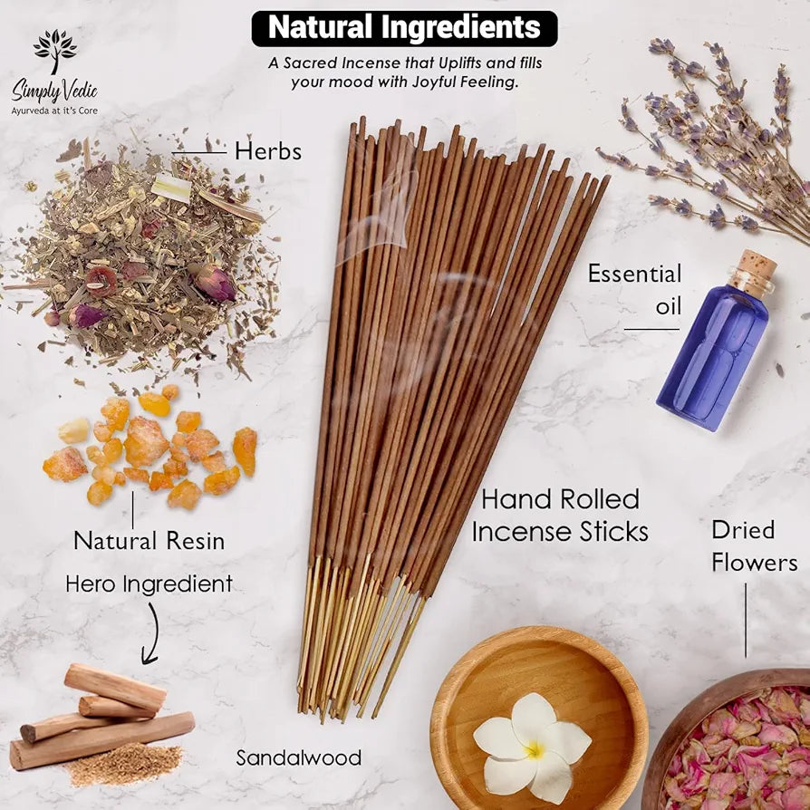 Simply Vedic Sandalwood Incense Sticks 250g  with Free Holder | 45 Min Burn | Natural Charcoal-Free Agarbatti for Meditation, Yoga, Aromatherapy, Relaxation