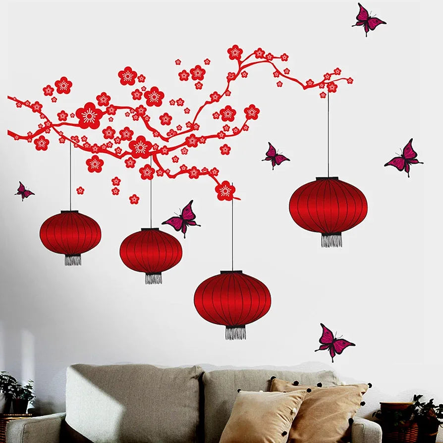 Decals Design Chinese Lamps in Double Sheet Wall Sticker - Swadesii