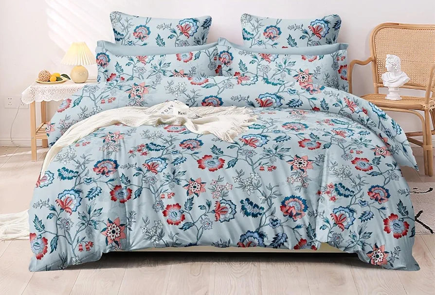 THE HOME STYLE Supersoft Cotton Feel Glace Cotton King Size Printed Flat Double Bedsheet wih 2 Pillow Cover II 400 TC, 90