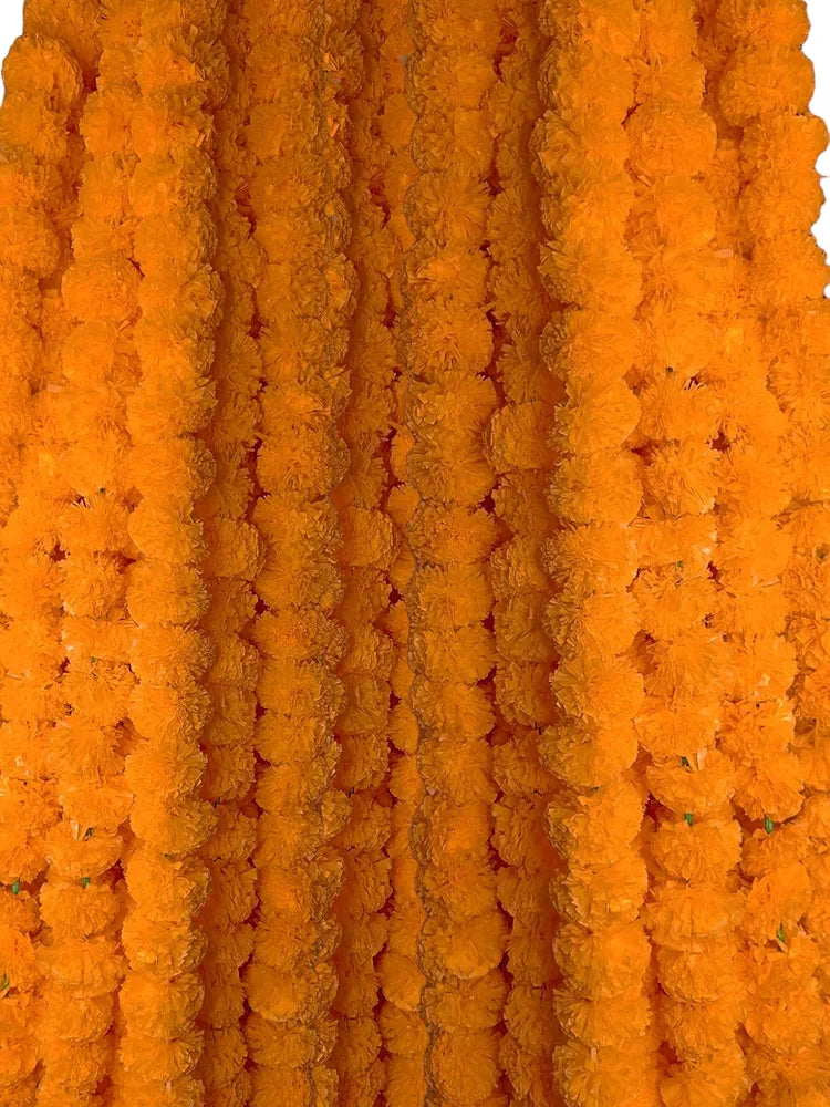 D-tone 10 Pcs Artificial Marigold Garland Mala Flower Genda Phool Long For Decoration, Home, Wedding, Festivals, Durga Pooja, Diwali, Ganesh Chaturthi , 5 Cm