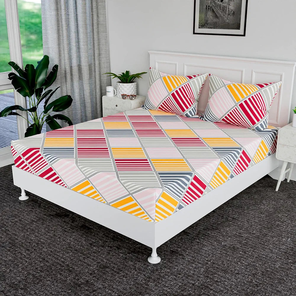 Kuber Industries Double Bedsheet | Bedsheet for Double Bed | Double Bedsheet with 2 Pillow Covers | Cotton Double Bed Sheet Set | New Zig Zag Bedsheet | 90x100 | White