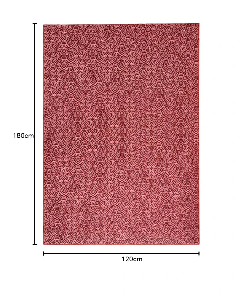 Saral Home Cotton Damask Design Jacquard Yarn Anti-Skid Carpet -120x180 Cms, Red
