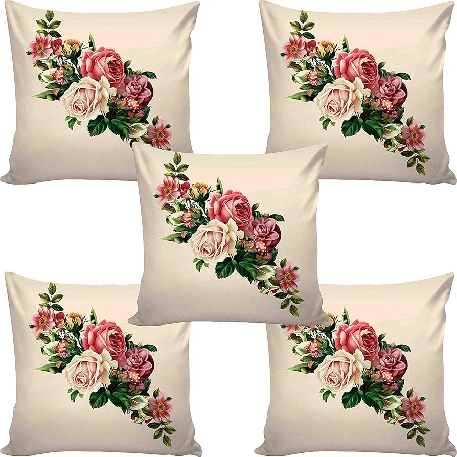 AEROHAVEN Jute 180TC Cushion Covers, 16x16 inches, Multicolour, Set of 5 Pieces