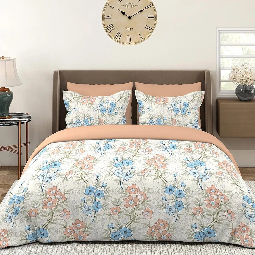 Layers Basicx 100% Cotton Bedsheet Set for All Seasons - Lightweight, Moisture Absorbent, Machine Washable & Easy to Care - Gift for Housewarming & More - 120 TC - Queen Size 